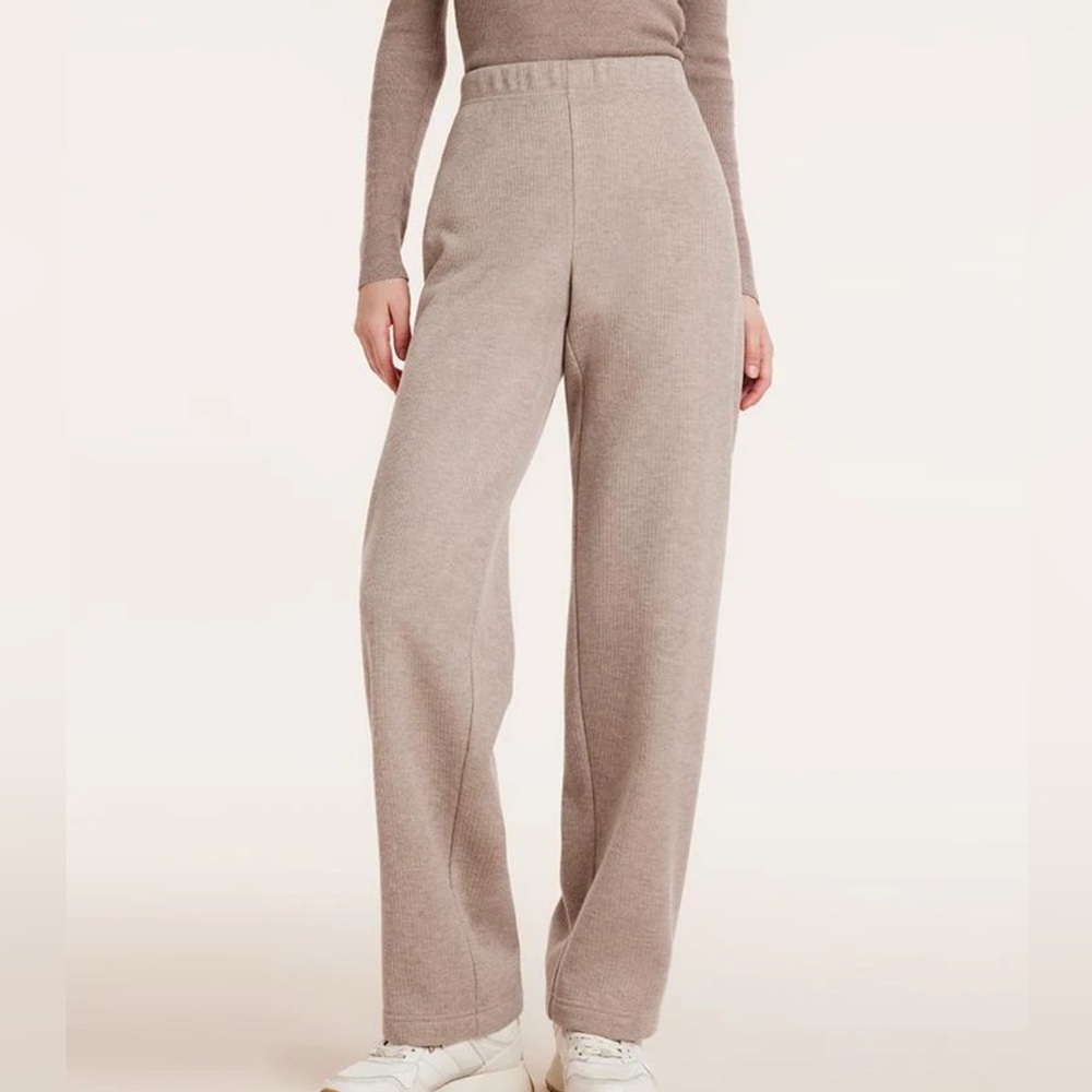 Goelia Beige Cream High Waist Knit Straight Leg Full Length Pants Size Large